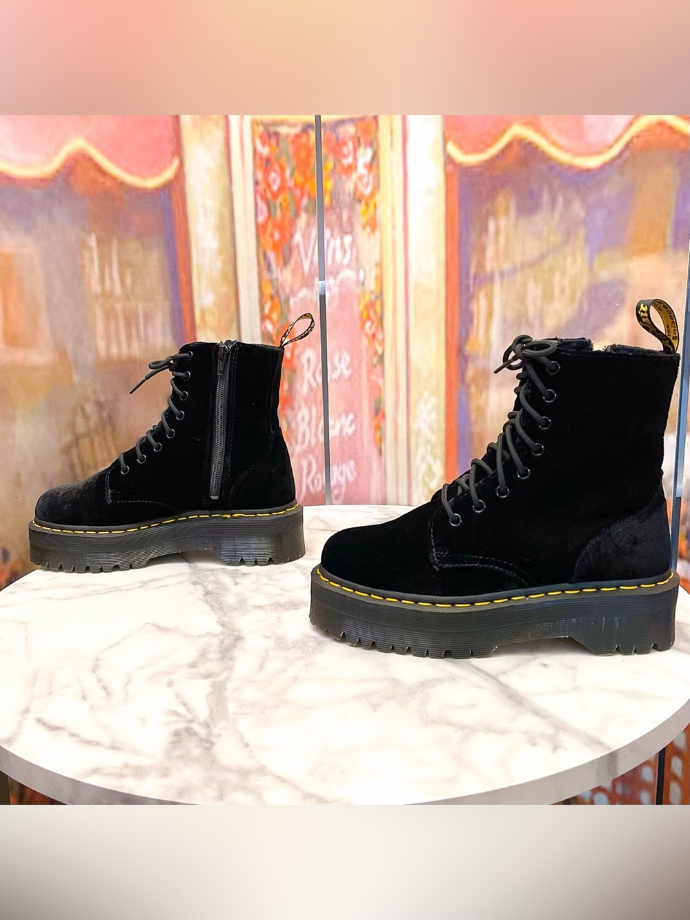 Dr. Martens Jadon Velvet Platform Boots Black Size 7 EUC - Picture 2 of 13